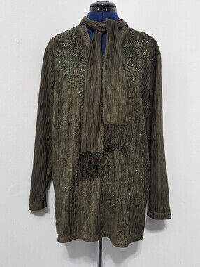 Vintage 90s Olive Green Pleated Blouse One Size